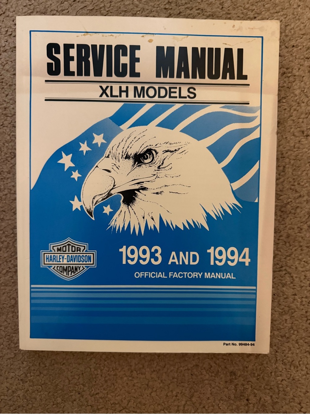 Harley-Davidson Blue and White XLH Service Manual Cover Art Eagle